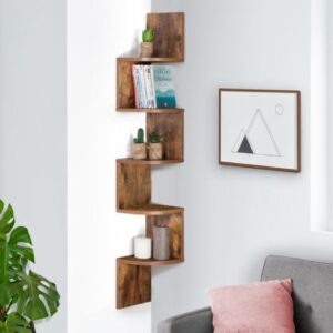 Etagère murale d’angle ISA 5 niveaux façon bois vieilli