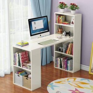 Bureau d’angle en bois avec bibliothèque de rangement
